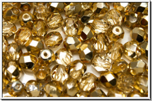B�hm. Glasschliffperle, feuerpol., 5mm, crystal, trans., light topaz half apollo, 25 Stk.