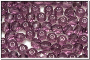 B�hm. Glasschliffperle, feuerpol., 5mm, amethyst, trans., 25 Stk.