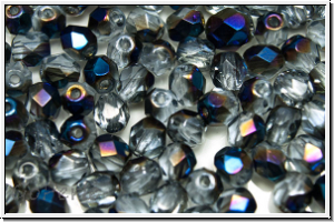 B�hm. Glasschliffperle, feuerpol., 5mm, crystal, trans., half azuro, 25 Stk.