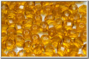 B�hm. Glasschliffperle, feuerpol., 5mm, topaz, trans., 25 Stk.