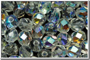 B�hm. Glasschliffperle, feuerpol., 7mm, crystal, trans., AB, 10 Stk.