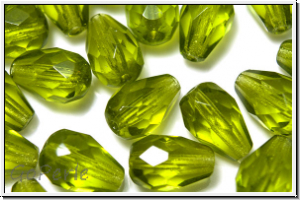 B�hm. Glasschliffperle, Tropfen, 10x7mm, olivine, trans., 10 Stk.