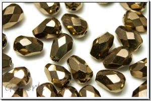 B�hm. Glasschliffperle, Tropfen, 7x5mm, bronze, met., 15 Stk.