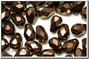 B�hm. Glasschliffperle, Tropfen, 7x5mm, bronze, dk., met., 15 Stk.
