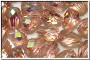 B�hm. Glasschliffperle, Tropfen, 9x7mm, rosaline, trans., AB, 10 Stk.