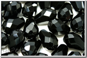 B�hm. Glasschliffperle, Tropfen, 10x7mm, black, op., 10 Stk.
