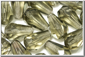 B�hm. Glasschliffperle, Tropfen, 11x7mm, grey, trans., 10 Stk.