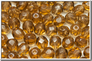 B�hm. Glasschliffperle, feuerpol., 6mm, topaz, lt. smoked, trans., 25 Stk.