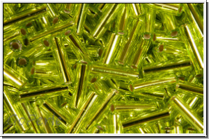 MBU-2-0014, MIYUKI Bugles, Nr. 2 (6mm), green, lime, trans., silver-ld., 10 g
