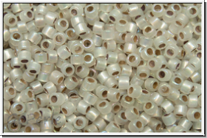DB0223, MIYUKI Delica, 11/0, white, opal, silver-ld., AB, 5g