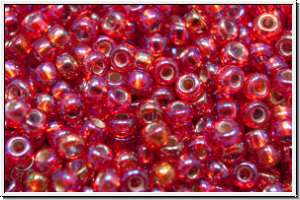 RR-11-1010, MIYUKI Rocailles, 11/0, red, flame, trans., silver-ld., AB, 10g