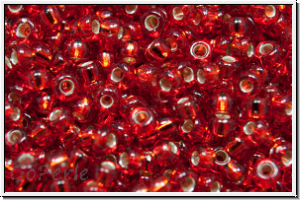 RR-11-0011, MIYUKI Rocailles, 11/0, ruby, trans., silver-ld., 10g