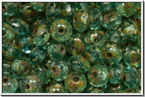 b�hm. Schliffperle, Donut, 3x5mm, aqua, trans., picasso, 30 Stk.