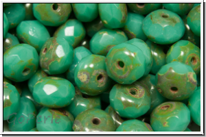 b�hm. Schliffperle, Donut, 4x6mm, green turquoise, op., picasso, 20 Stk.