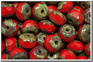 b�hm. Schliffperle, Donut, 4x6mm, red, op., picasso, 20 Stk.
