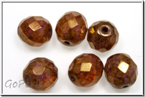 B�hm. Glasschliffperle, feuerpol., 10mm, crystal, trans., rose gold luster, 6 Stk.
