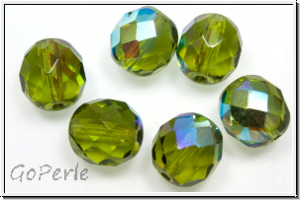 B�hm. Glasschliffperle, feuerpol., 10mm, olivine, trans., AB, 6 Stk.