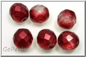 B�hm. Glasschliffperle, feuerpol., 10mm, crystal, trans., red waxed, 6 Stk.