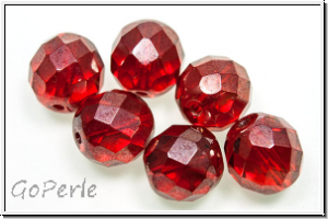 B�hm. Glasschliffperle, feuerpol., 10mm, siam, trans., luster, 6 Stk.