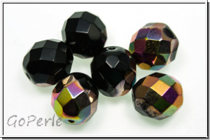B�hm. Glasschliffperle, feuerpol., 10mm, black, op., half vitex, 6 Stk.