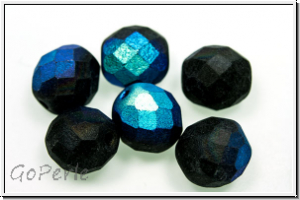 B�hm. Glasschliffperle, feuerpol., 10mm, black, op., matte, AB, 6 Stk.