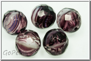 B�hm. Glasschliffperle, feuerpol., 12mm, amethyst/white, ombriert, 5 Stk.
