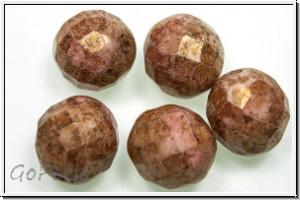 B�hm. Glasschliffperle, feuerpol., 12mm, white, alabaster, rose gold marbled, 5 Stk.