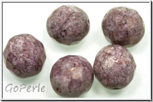 B�hm. Glasschliffperle, feuerpol., 12mm, white, alabaster, lila marbled, 5 Stk.