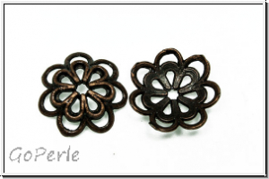 Perlenkappe "Double Flower", 14x4mm, antikkupferfb., Tibetsilber, 2 Stk.