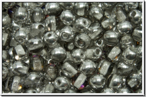 b�hm. Glasperle, rund, 4mm, crystal, trans., half silver, 50 Stk.