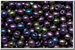 b�hm. Glasperle, rund, 4mm, purple, met., iris., 50 Stk.