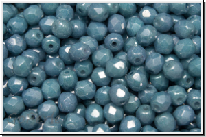 B�hm. Glasschliffperle, feuerpol., 4mm, white, alabaster, blue/grey marbled, 50 Stk.