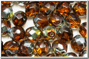 B�hm. Glasschliffperle, feuerpol., 8mm, topaz, dk., trans., half marea, 10 Stk.