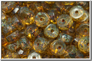 b�hm. Schliffperle, Rondell, 3x6mm, crystal, trans., picasso, 10 Stk.