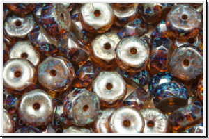 b�hm. Schliffperle, Rondell, 3x6mm, topaz, dk., trans., silver picasso, 10 Stk.