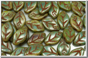 Bl�tter, 12x7mm, side-drilled, aqua, op., picasso, 25 Stk.