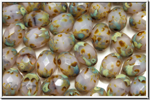 B�hm. Glasschliffperle, Olive, 8x6mm, lavender, opal, picasso, 10 Stk.