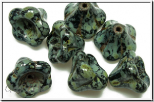Flower "Big Bells", 10x13mm, black, op., picasso, 7 Stk.