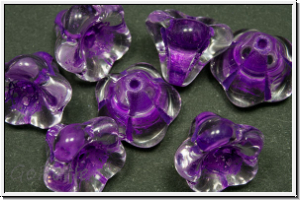 Flower "Big Bells", 10x13mm, crystal, trans., purple-ld., 7 Stk.