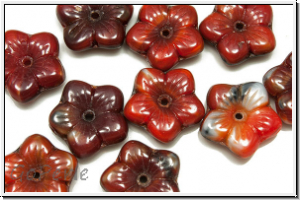 B�hm. Glasperle, Flower "flach", 12mm, orange/rot, op., ombriert, 5 Stk.
