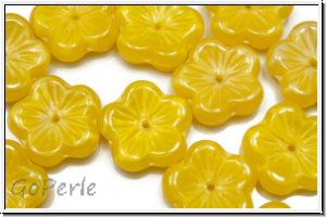 B�hm. Glasperle, Flower "flach", 12mm, yellow, opal, 5 Stk.