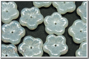 B�hm. Glasperle, Flower "flach", 12mm, white, opal, luster, 5 Stk.