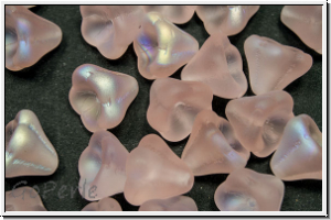 B�hm. Glasperle, Flower "Bells", 8x9mm, rose, trans., matte, AB, 25 Stk.