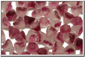 B�hm. Glasperle, Flower "Baby Bells", 6x6mm, crystal, trans., fuchsia meliert, matte, 25 Stk.
