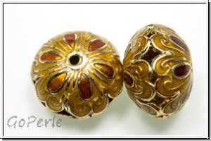 Cloissone-Perle "Dicke Linse", 14x19mm, yellow/orange, 1 Stk.