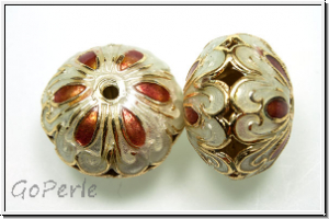 Cloissone-Perle "Dicke Linse", 14x19mm, white/orange, 1 Stk.