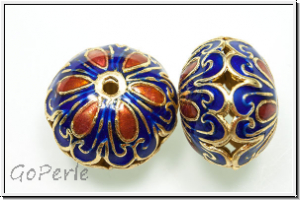 Cloissone-Perle "Dicke Linse", 14x19mm, blue/orange, 1 Stk.