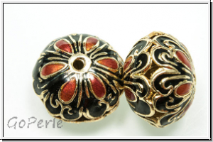 Cloissone-Perle "Dicke Linse", 14x19mm, black/orange, 1 Stk.