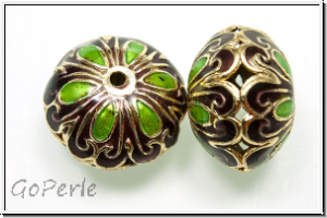 Cloissone-Perle "Dicke Linse", 14x19mm, brown/green, 1 Stk.