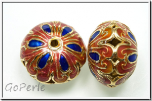 Cloissone-Perle "Dicke Linse", 14x19mm, orange/blue, 1 Stk.